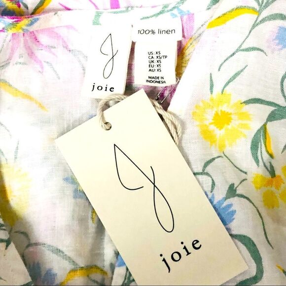 JOIE Floral 100% Linen Dress Ruffle Cap Sleeve V-Neck XS - Picture 4 of 5